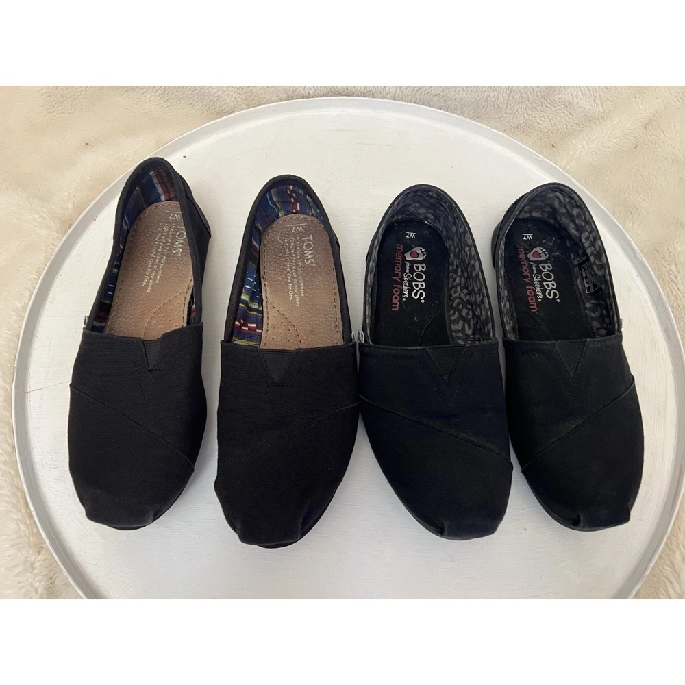 Toms Bobs Shoe Slip On Casual Flat 2 Pair Black Flat Loafer Casual Lot 7 Comfy